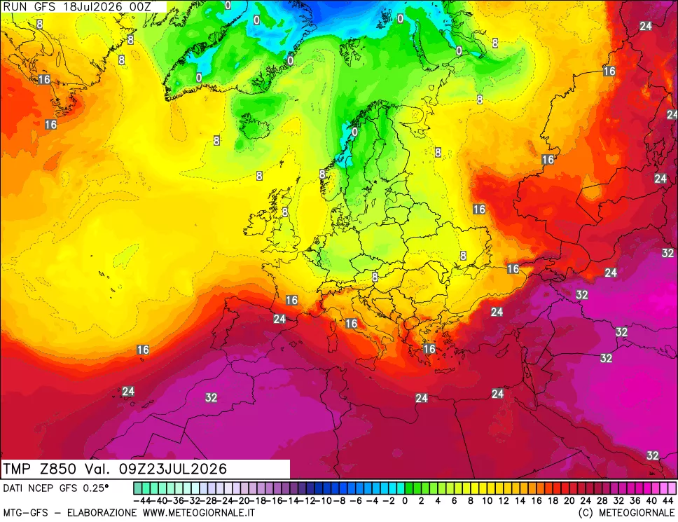 mappa 850 hPa Temp