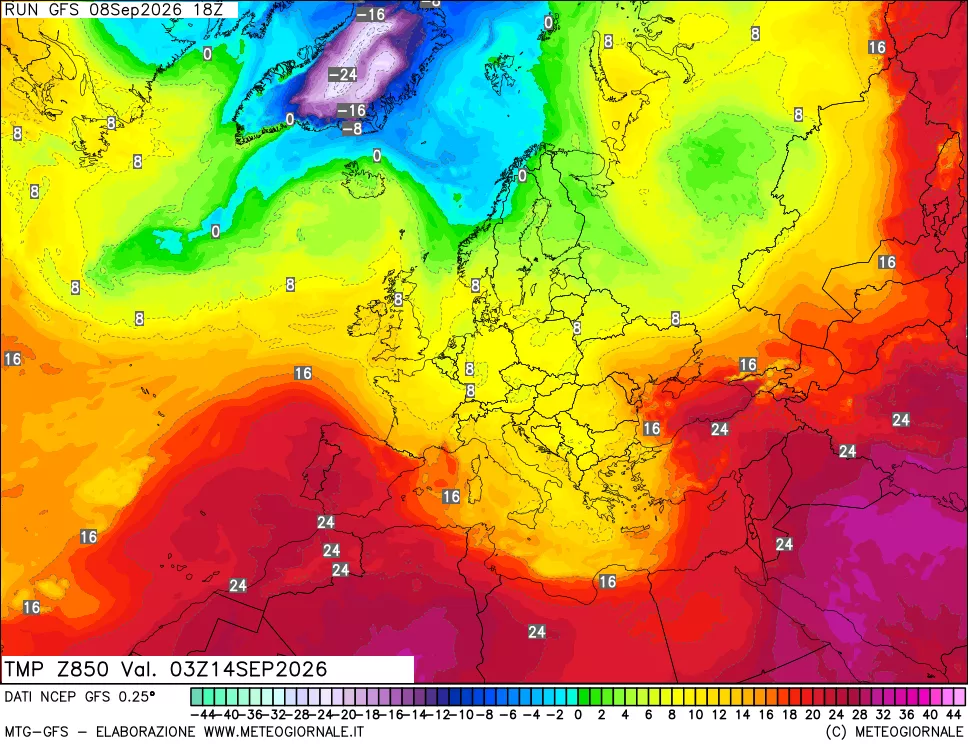 mappa 850 hPa Temp