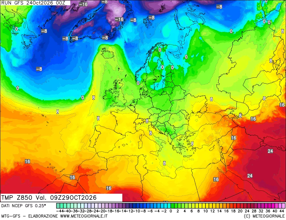 mappa 850 hPa Temp