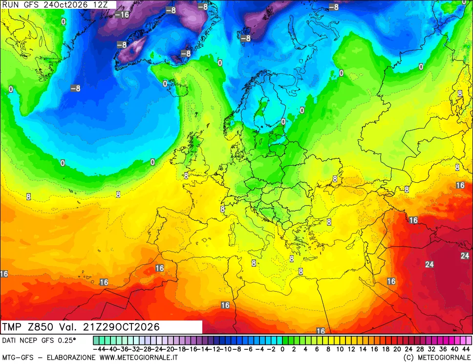 mappa 850 hPa Temp