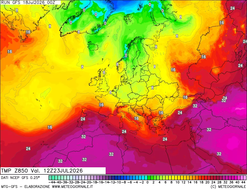 mappa 850 hPa Temp