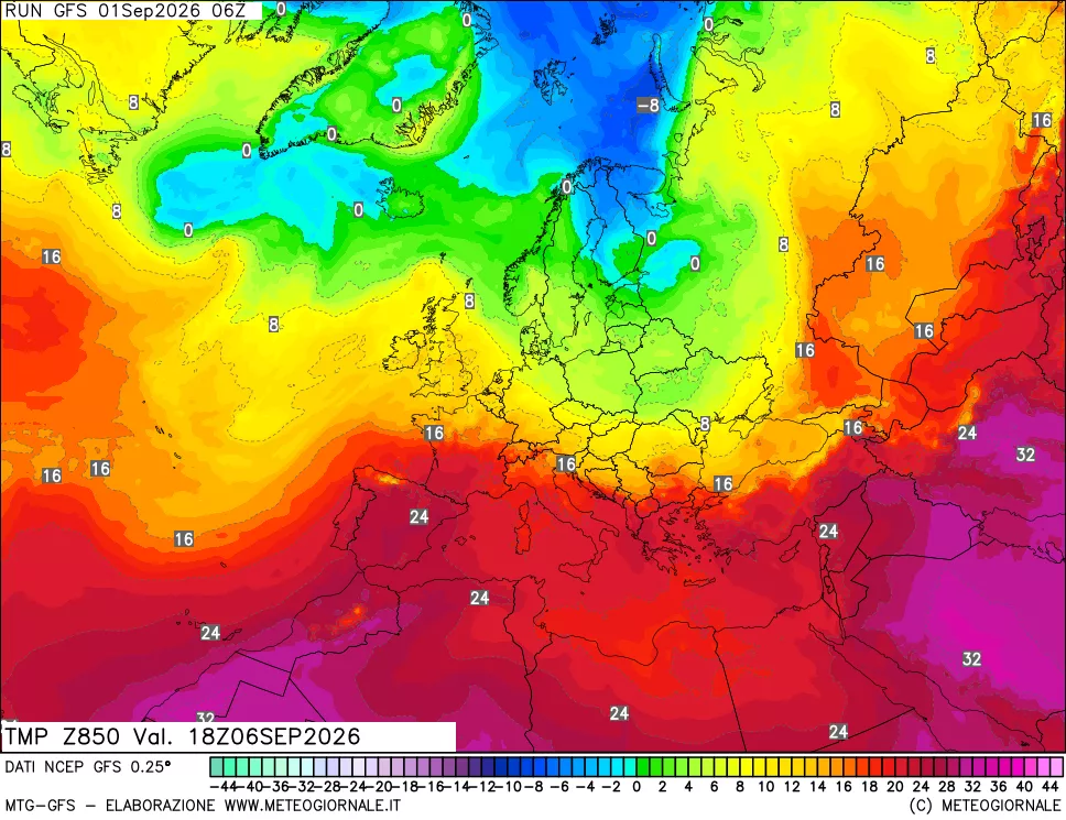 mappa 850 hPa Temp