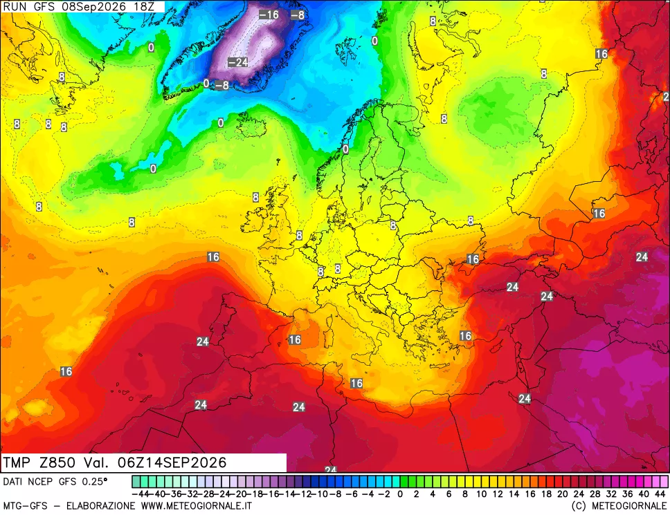 mappa 850 hPa Temp