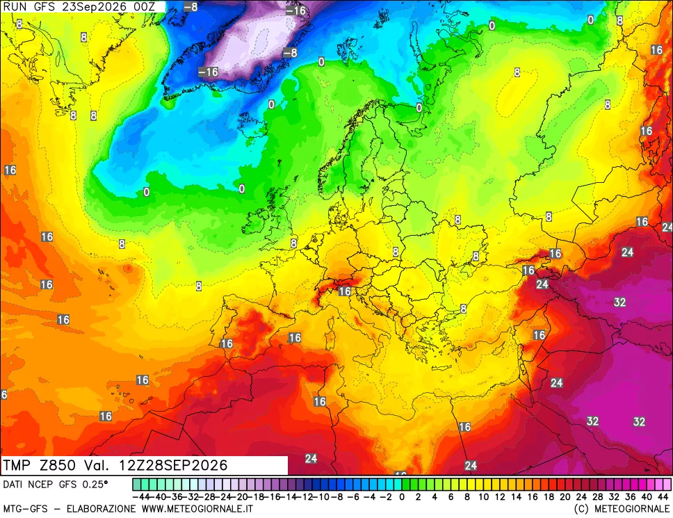 mappa 850 hPa Temp