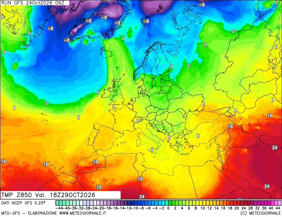 mappa 850 hPa Temp