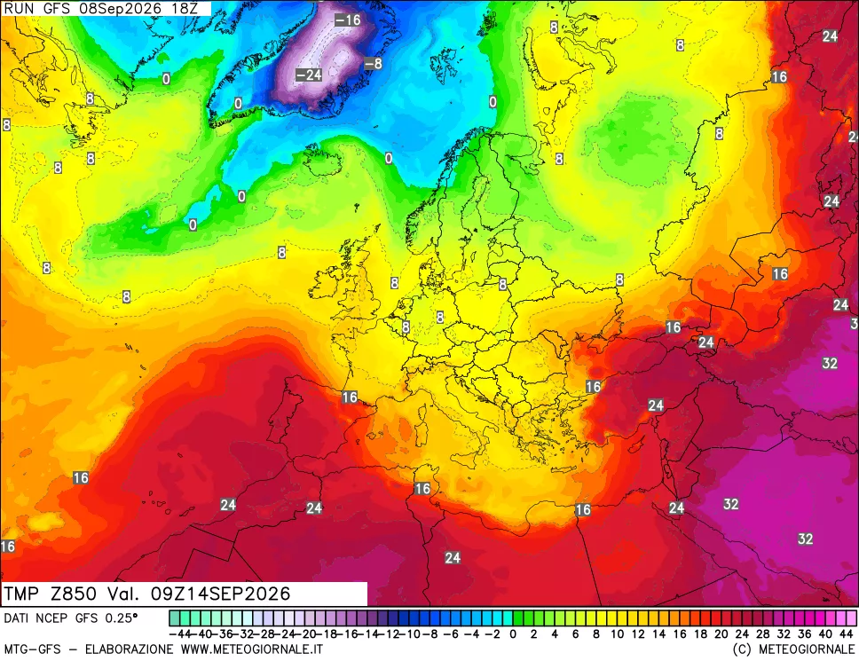 mappa 850 hPa Temp