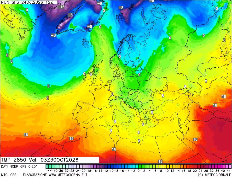 mappa 850 hPa Temp