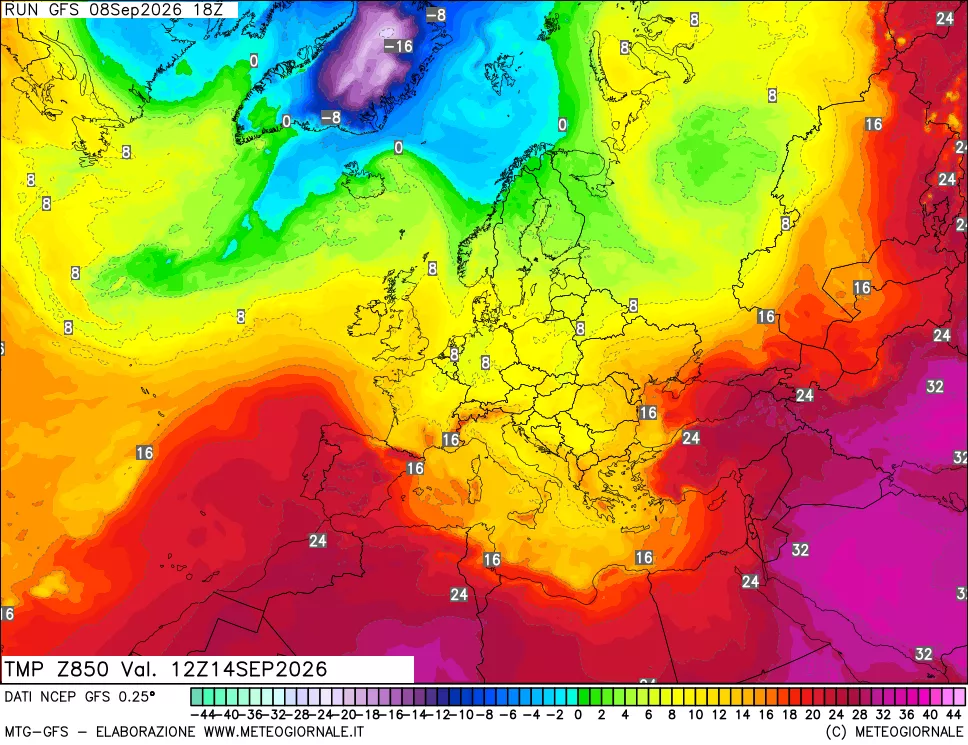 mappa 850 hPa Temp