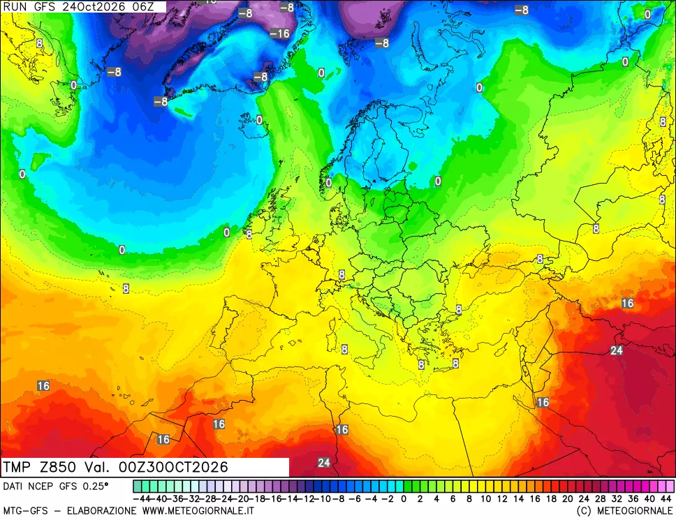 mappa 850 hPa Temp