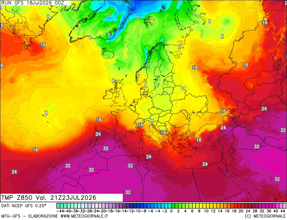 mappa 850 hPa Temp