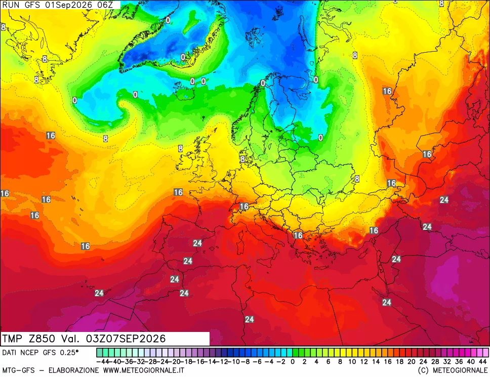mappa 850 hPa Temp