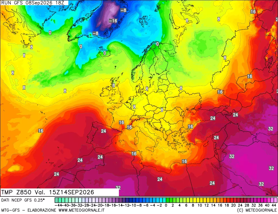 mappa 850 hPa Temp