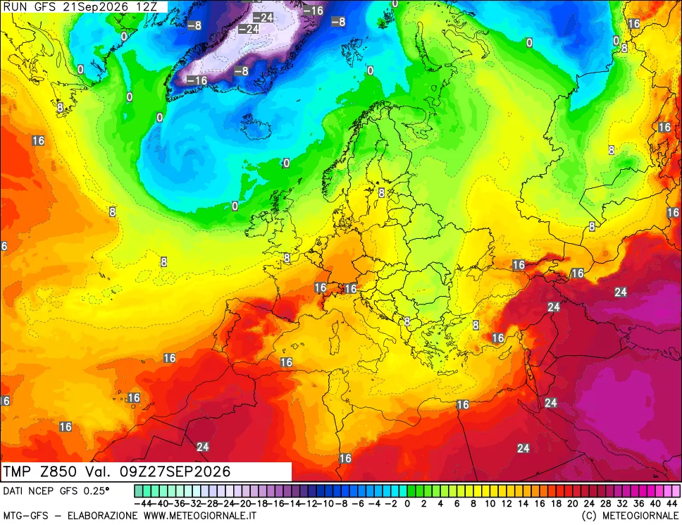 mappa 850 hPa Temp
