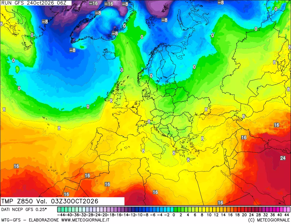 mappa 850 hPa Temp