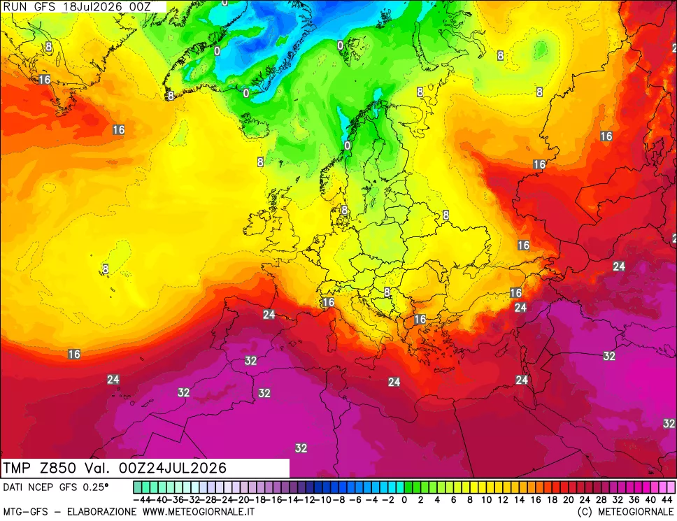 mappa 850 hPa Temp