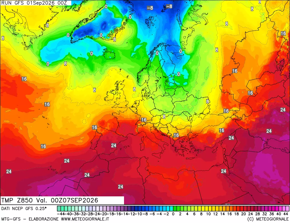 mappa 850 hPa Temp