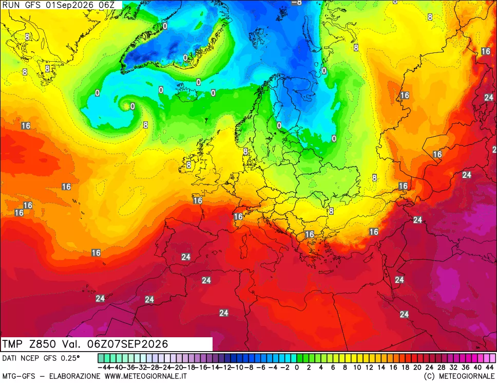 mappa 850 hPa Temp
