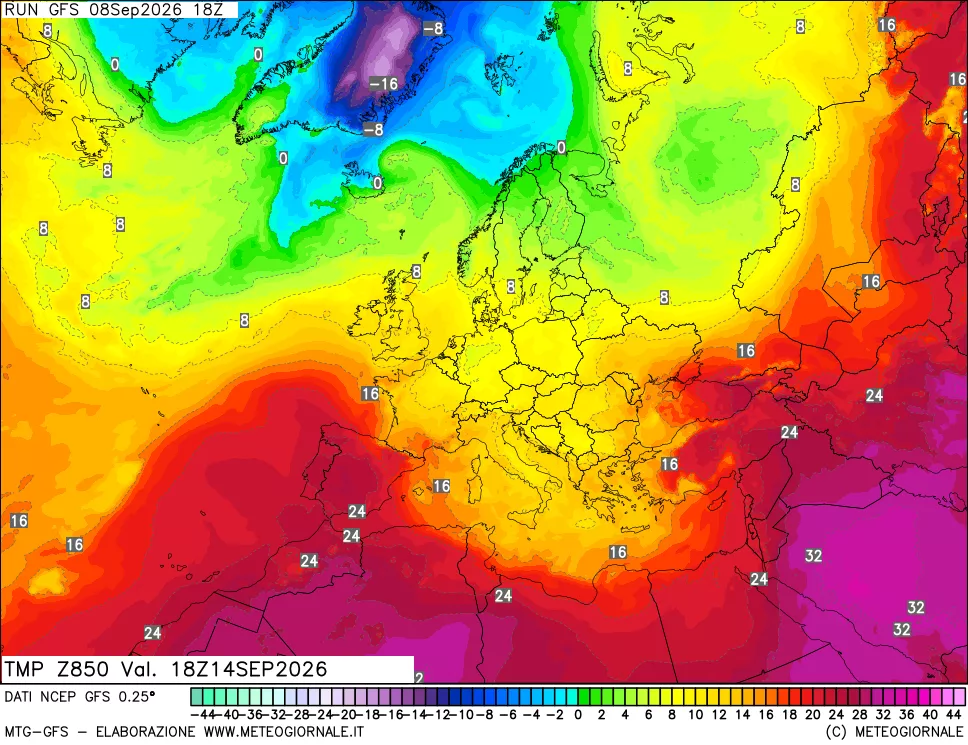 mappa 850 hPa Temp