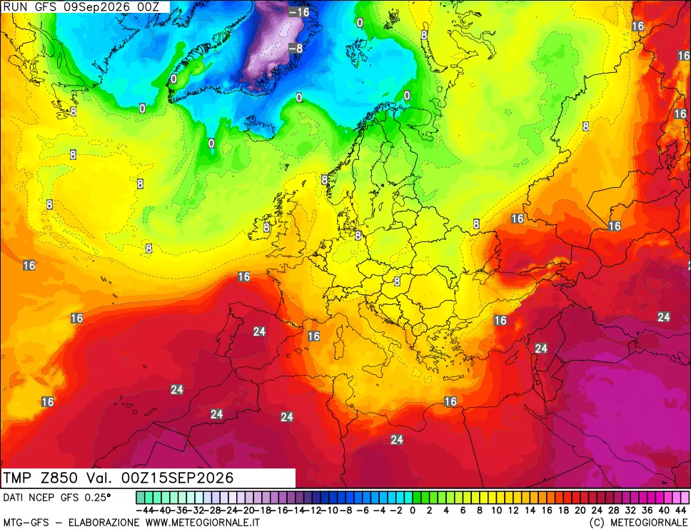 mappa 850 hPa Temp