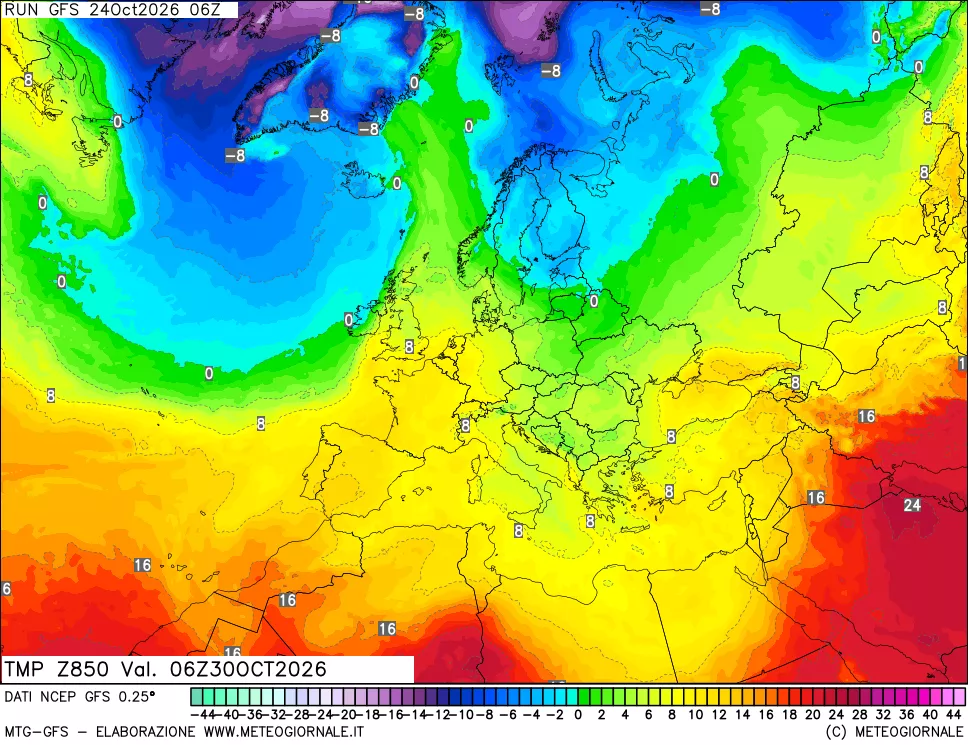 mappa 850 hPa Temp