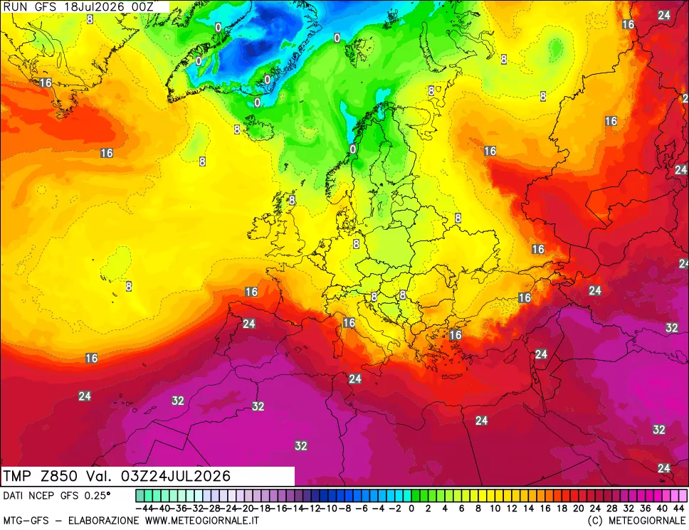 mappa 850 hPa Temp