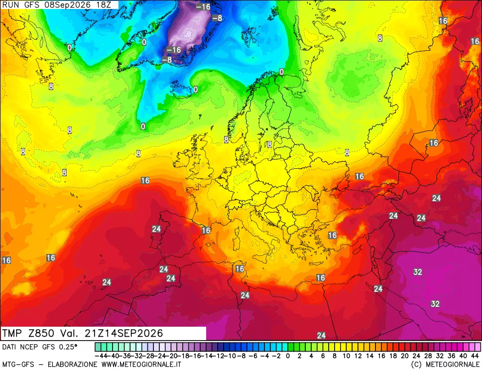 mappa 850 hPa Temp