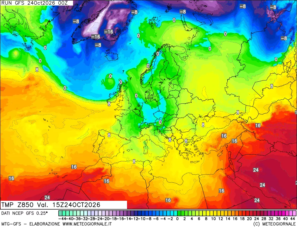 mappa 850 hPa Temp
