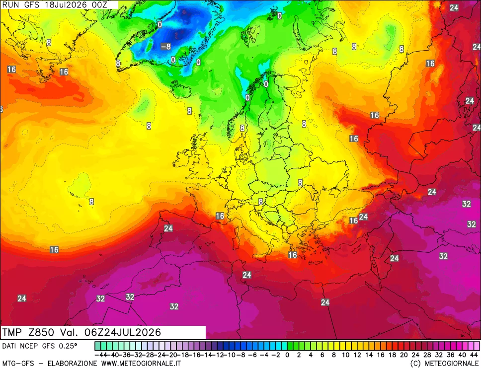 mappa 850 hPa Temp