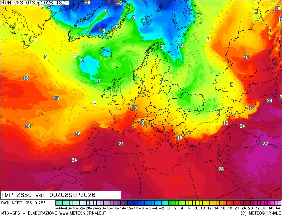 mappa 850 hPa Temp