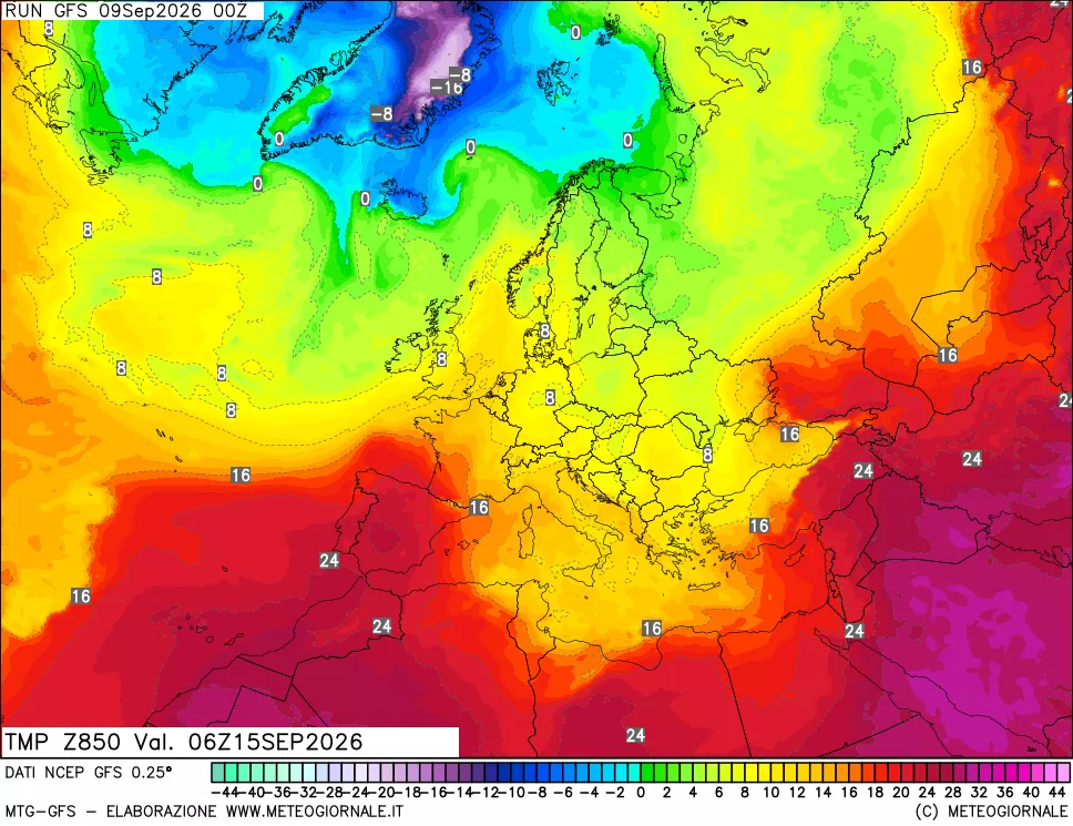 mappa 850 hPa Temp