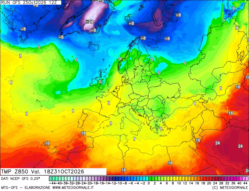 mappa 850 hPa Temp