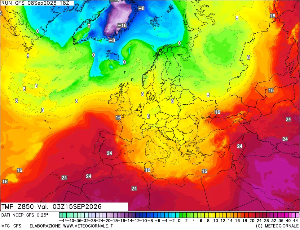 mappa 850 hPa Temp