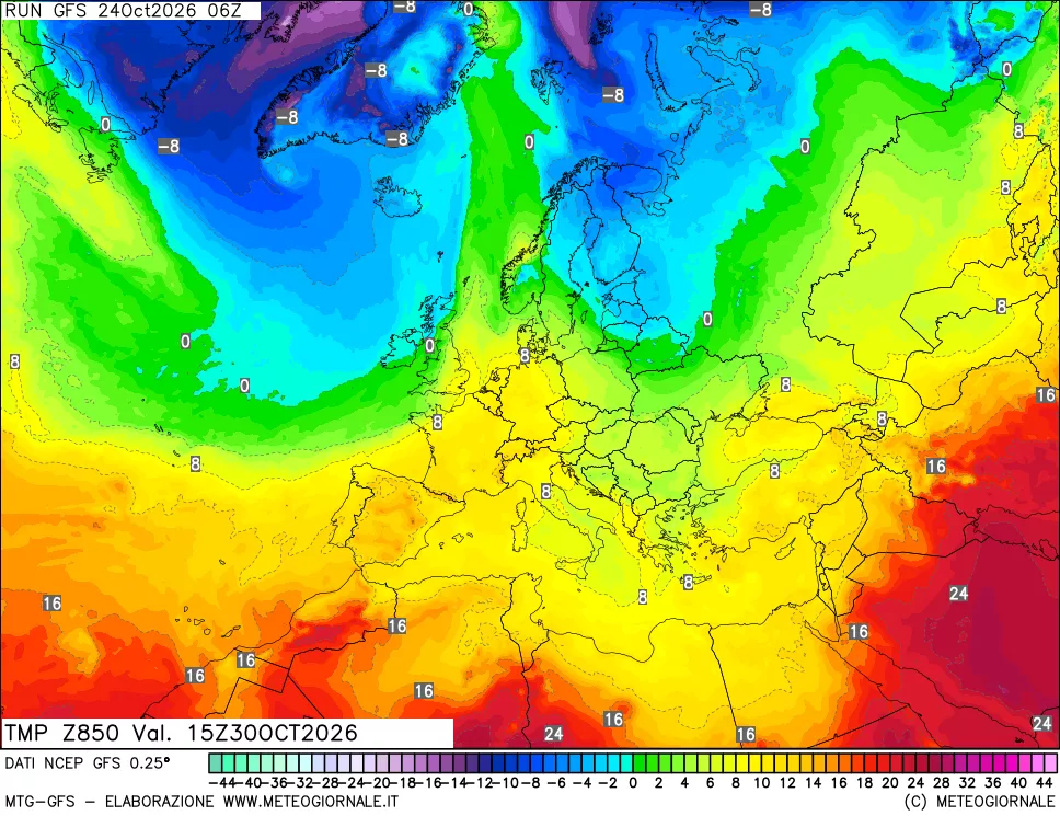 mappa 850 hPa Temp