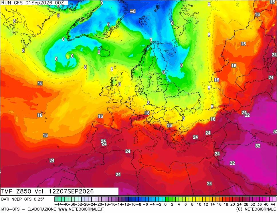 mappa 850 hPa Temp