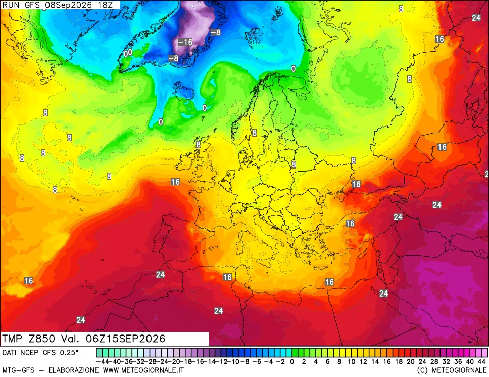 mappa 850 hPa Temp