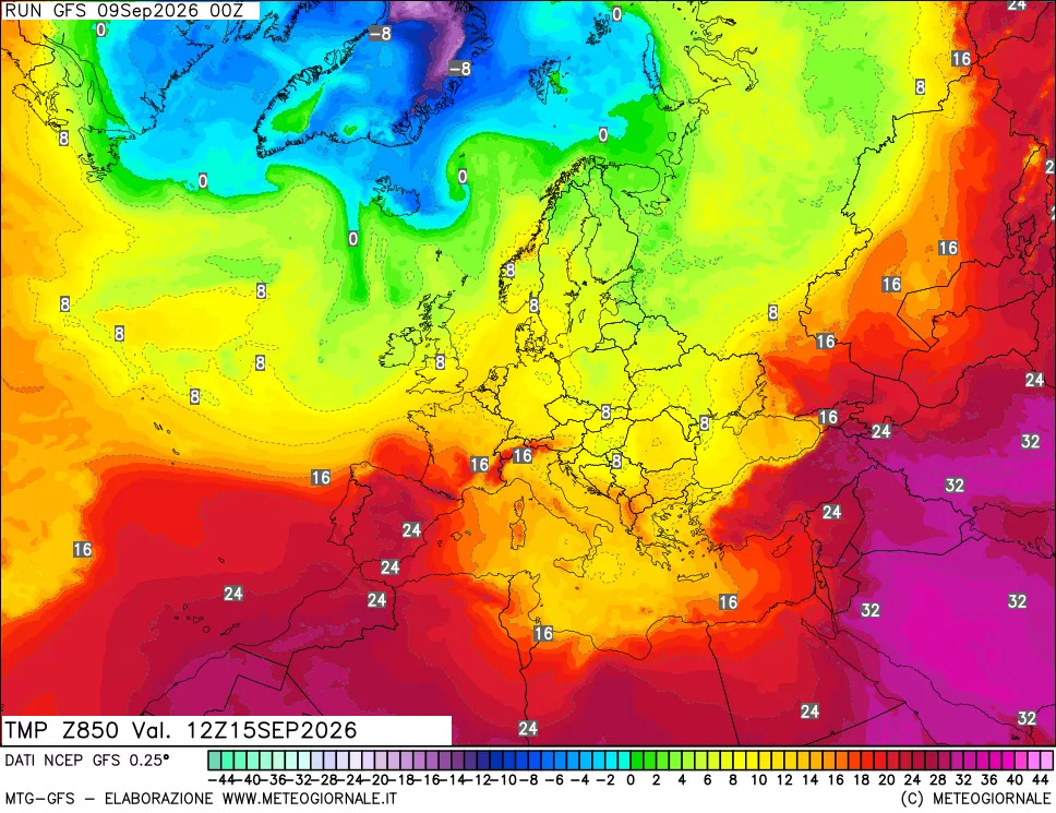 mappa 850 hPa Temp