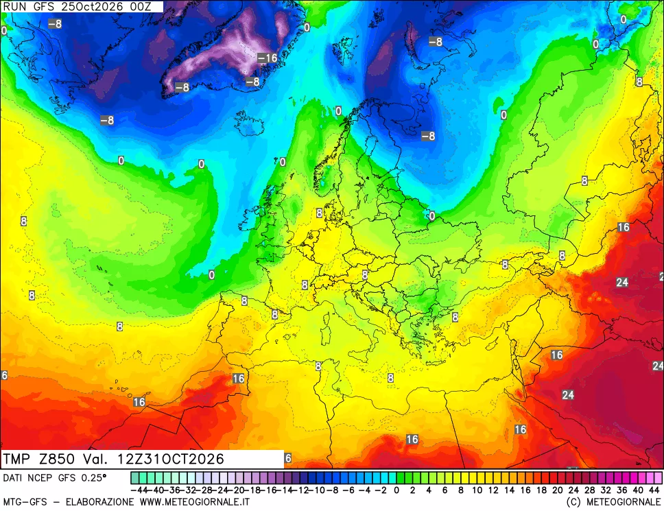 mappa 850 hPa Temp