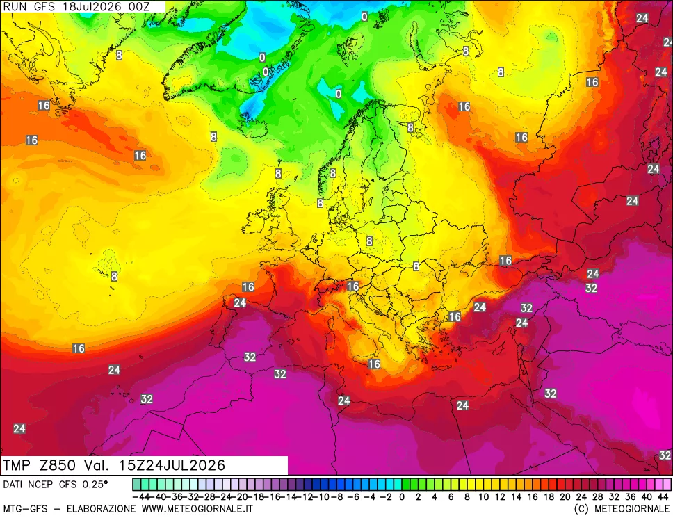 mappa 850 hPa Temp