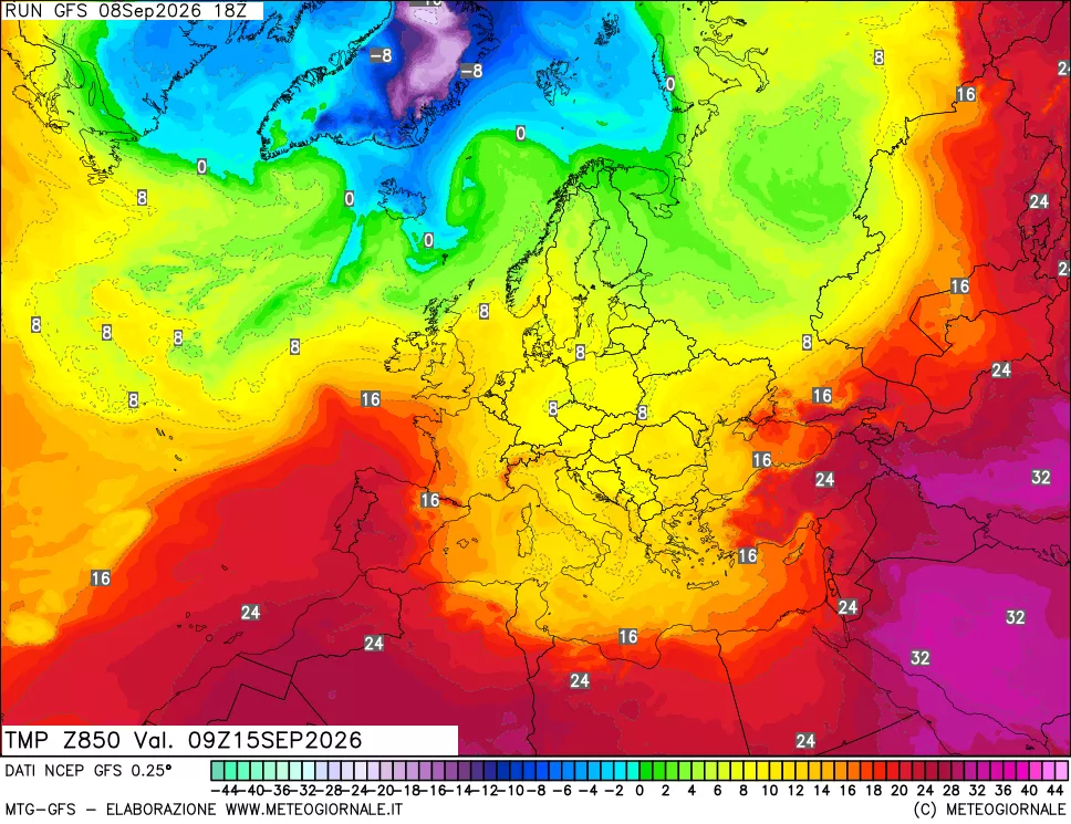 mappa 850 hPa Temp