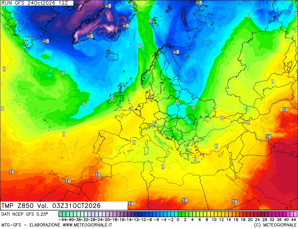mappa 850 hPa Temp