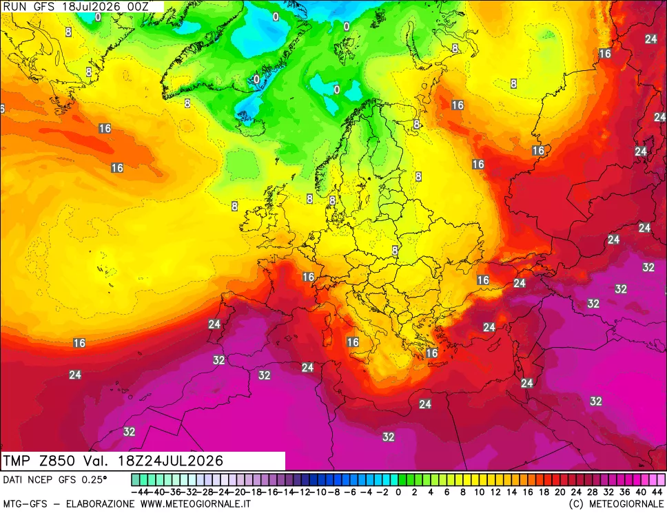mappa 850 hPa Temp