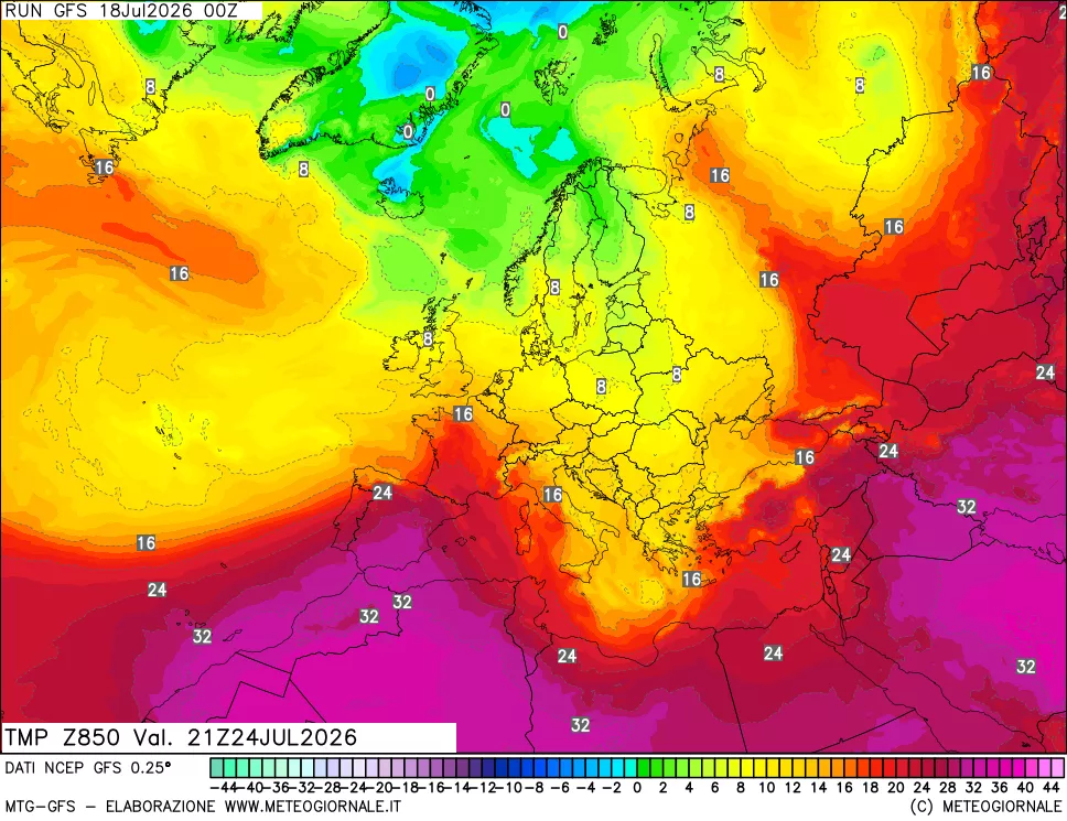 mappa 850 hPa Temp
