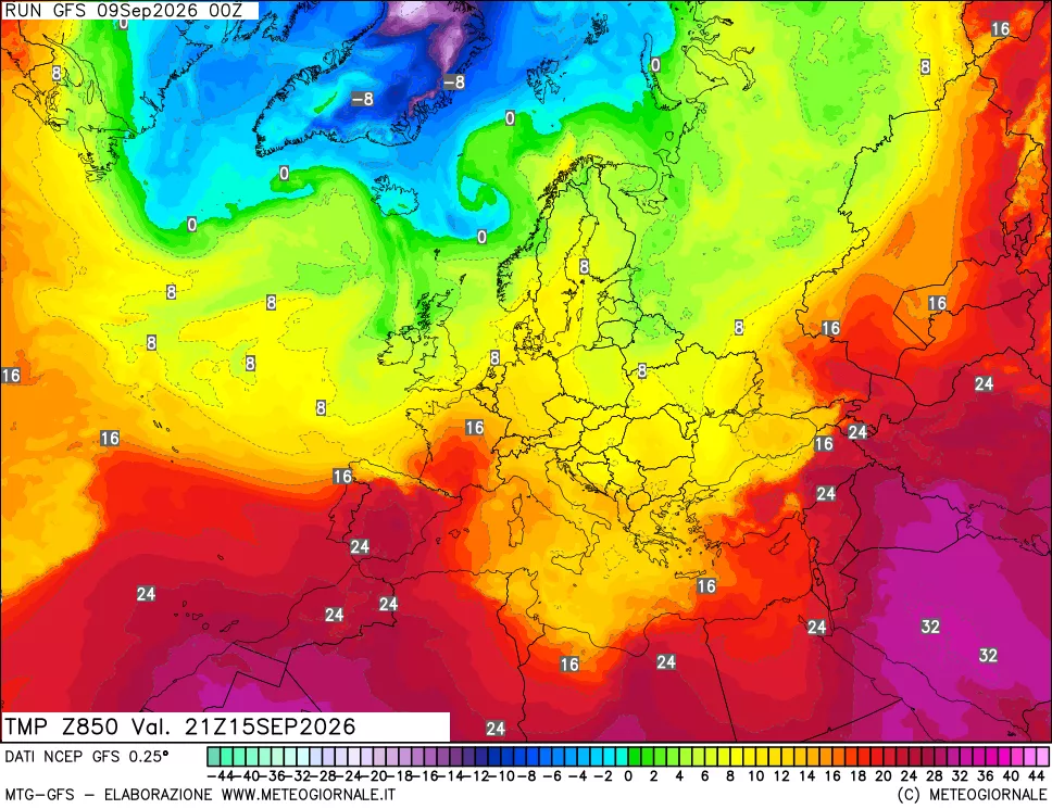 mappa 850 hPa Temp
