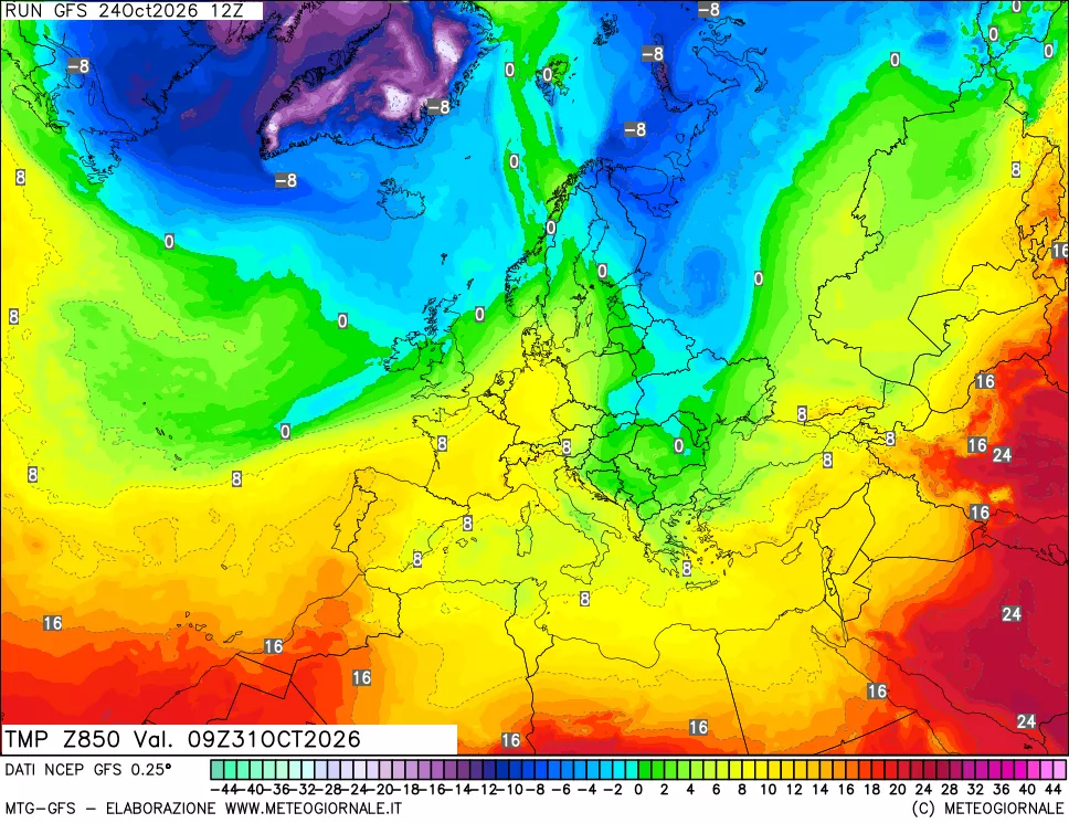 mappa 850 hPa Temp