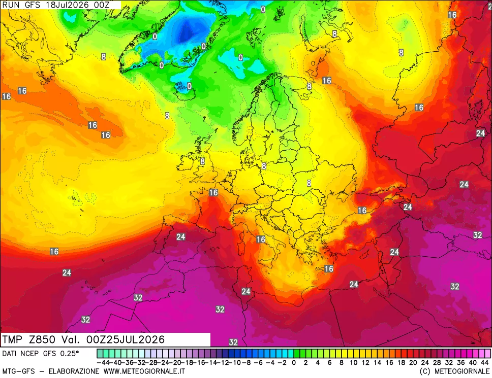 mappa 850 hPa Temp