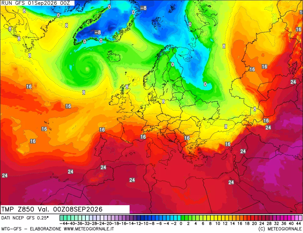 mappa 850 hPa Temp