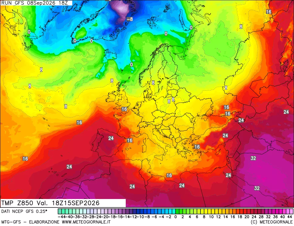 mappa 850 hPa Temp