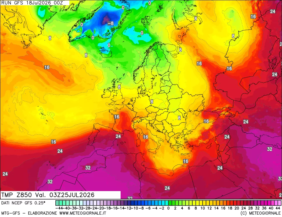 mappa 850 hPa Temp
