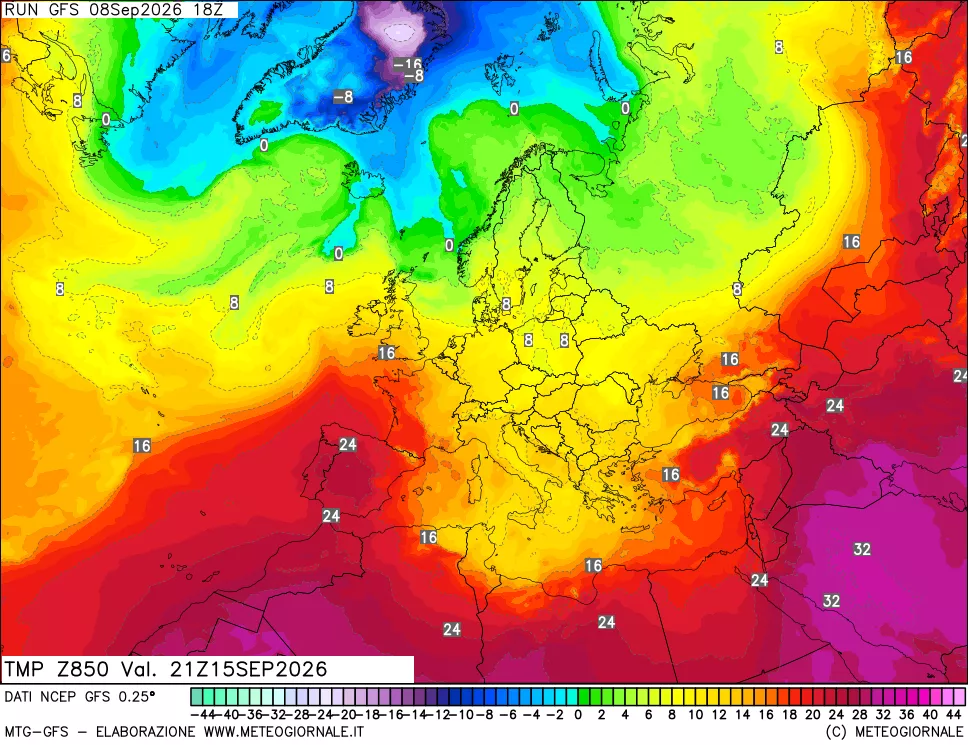 mappa 850 hPa Temp