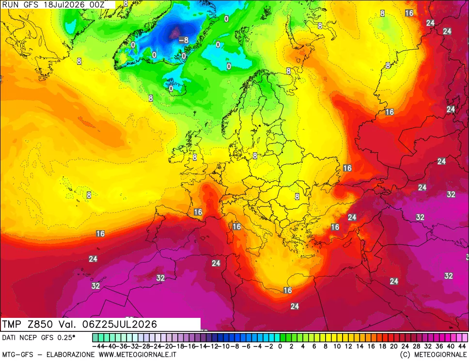 mappa 850 hPa Temp